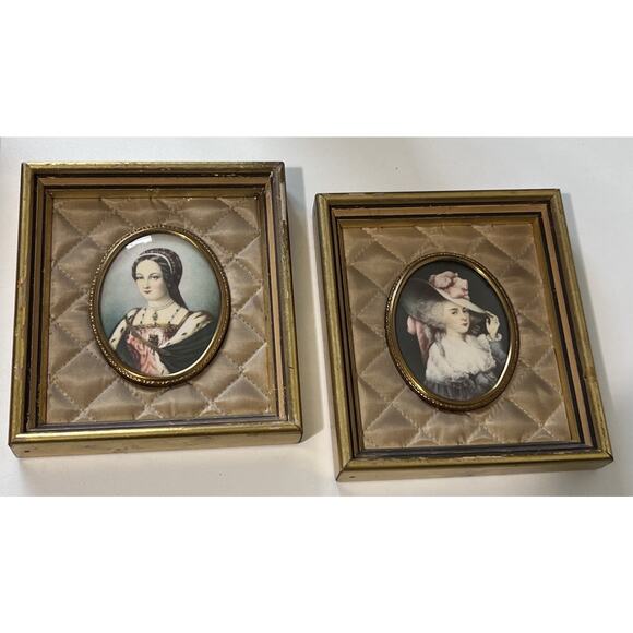 Vintage 2 Miniature Framed Print of Duchess of Devonshire & Lady Jane Grey 6" - Picture 1 of 7